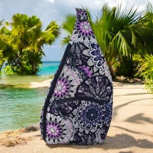 Vera Bradley Sling Crossbody Back Pack Traveling Storage Bag Purple Blaze Flower